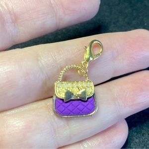 Charm Purple Purse Bag Handbag Clip On Goldtone Bracelet Charm
